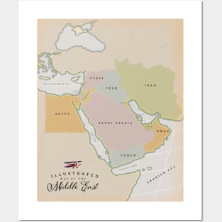 Illustrated map of the Middle East Posters and Art